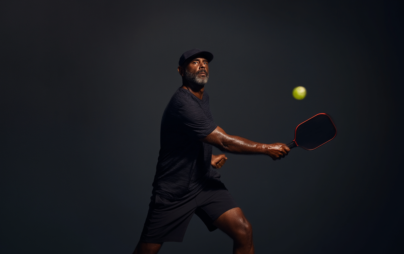 Player executing a powerful drive shot